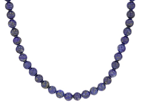 Blue Lapis Lazuli Rhodium Over Sterling Silver Beaded Necklace