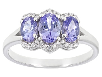 Picture of Blue Tanzanite With White Zircon Rhodium Over Sterling Silver Ring 1.78ctw