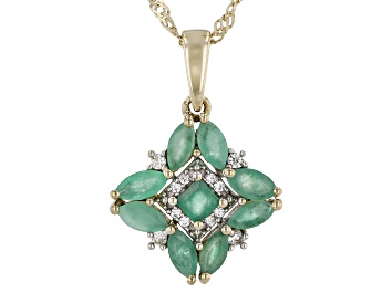 Picture of Green Emerald 18K Yellow Gold Over Sterling Silver Pendant With Chain. 1.45ctw