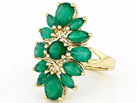 Green Onyx 18k Yellow Gold Over Sterling Silver Ring. 3.14ctw
