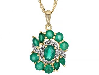 Green Onyx With White Zircon 18k Yellow Gold Over Silver Pendant With chain. 1.93ctw