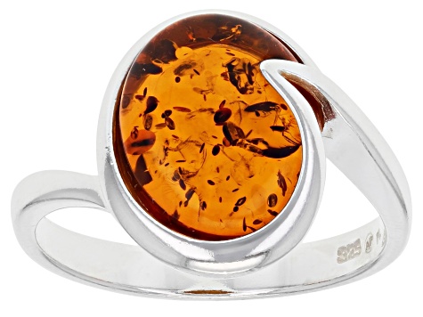 Yellow Amber Sterling Silver Solitaire Ring