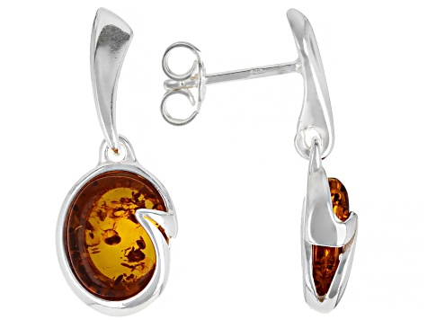 Yellow Amber Sterling Silver Solitaire Earrings