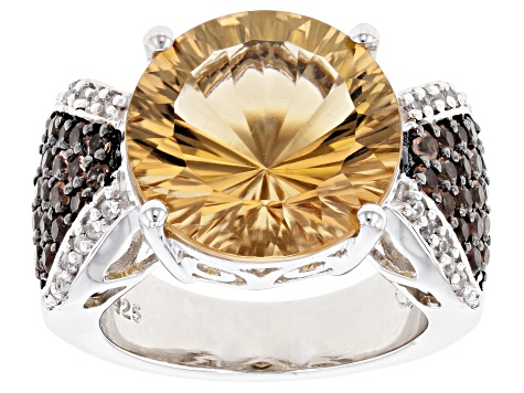 Champagne Quartz Rhodium Over Sterling Silver Ring 6.09ctw