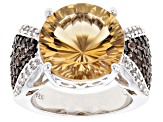 Champagne Quartz Rhodium Over Sterling Silver Ring 6.09ctw