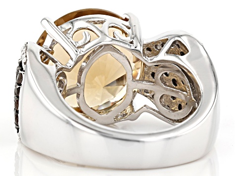 Champagne Quartz Rhodium Over Sterling Silver Ring 6.09ctw