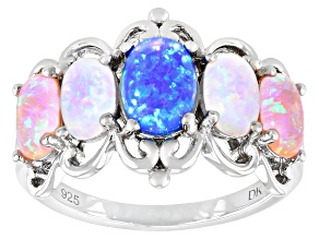 Blue Lab Created Opal Rhodium Over Sterling Silver Ring