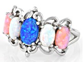 Blue Lab Created Opal Rhodium Over Sterling Silver Ring