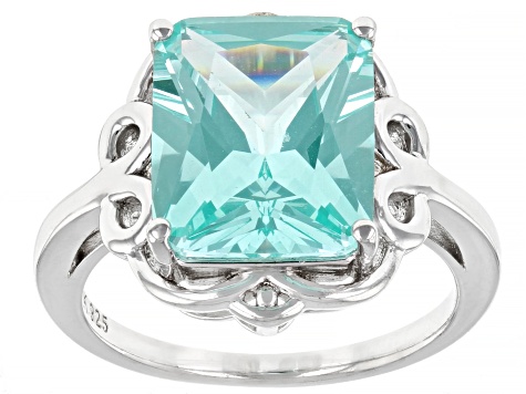 Green Lab Created Spinel Rhodium Over Sterling Silver Solitaire Ring. 5.78ct