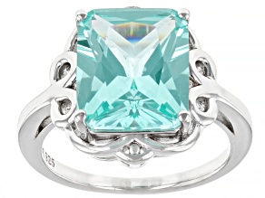 Green Lab Created Spinel Rhodium Over Sterling Silver Solitaire Ring. 5.78ct