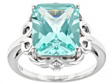 Green Lab Created Spinel Rhodium Over Sterling Silver Solitaire Ring. 5.78ct