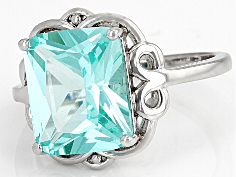 Green Lab Created Spinel Rhodium Over Sterling Silver Solitaire Ring. 5.78ct