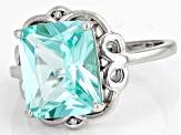 Green Lab Created Spinel Rhodium Over Sterling Silver Solitaire Ring. 5.78ct
