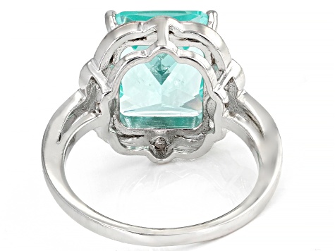 Green Lab Created Spinel Rhodium Over Sterling Silver Solitaire Ring. 5.78ct