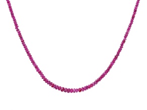 Red Ruby Rhodium Over Sterling Silver Beaded Necklace