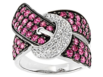 Picture of Raspberry Rhodolite Rhodium Over Sterling Silver Buckle Ring 2.21ctw