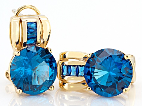 Blue Lab Created Spinel 18k Yellow Gold Over Sterling Silver Earrings 6.75ctw