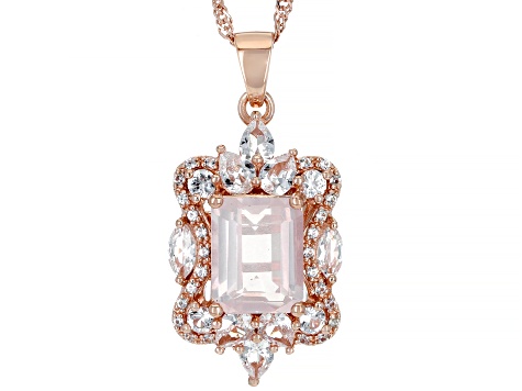 Pink Rose Quartz 18k Rose Gold Over Sterling Silver Pendant With Chain 1.58ctw