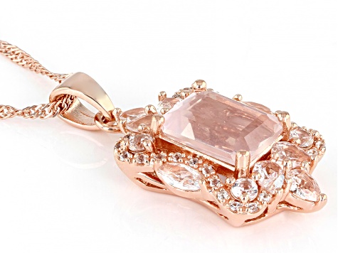 Pink Rose Quartz 18k Rose Gold Over Sterling Silver Pendant With Chain 1.58ctw