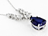 Blue Lab Created Sapphire Rhodium Over Sterling Silver Necklace. 11.31ctw
