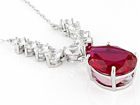 Red Lab Created Ruby Rhodium Over Silver Necklace 10.79ctw