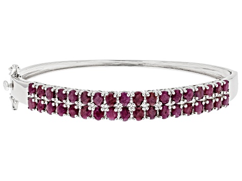 Red Ruby Rhodium Over Sterling Silver Bangle Bracelet 7.65ctw