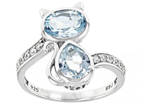Sky Blue Topaz Rhodium Over Sterling Silver Cat Ring 2.56ctw