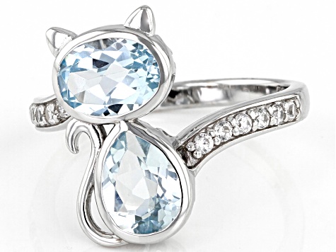 Sky Blue Topaz Rhodium Over Sterling Silver Cat Ring 2.56ctw
