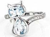 Sky Blue Topaz Rhodium Over Sterling Silver Cat Ring 2.56ctw