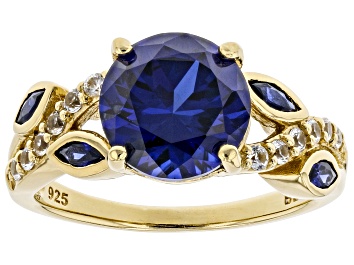 Picture of Blue Lab Created Sapphire 18k Yellow Gold Over Sterling Silver Ring 3.38ctw