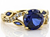 Blue Lab Created Sapphire 18k Yellow Gold Over Sterling Silver Ring 3.38ctw