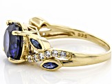 Blue Lab Created Sapphire 18k Yellow Gold Over Sterling Silver Ring 3.38ctw