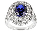 Blue Lab Created Sapphire Rhodium Over Sterling Silver Ring 4.02ctw