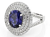 Blue Lab Created Sapphire Rhodium Over Sterling Silver Ring 4.02ctw