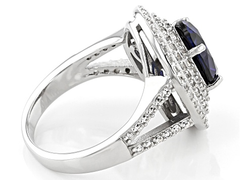 Blue Lab Created Sapphire Rhodium Over Sterling Silver Ring 4.02ctw