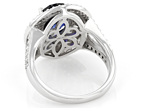Blue Lab Created Sapphire Rhodium Over Sterling Silver Ring 4.02ctw