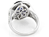Blue Lab Created Sapphire Rhodium Over Sterling Silver Ring 4.02ctw