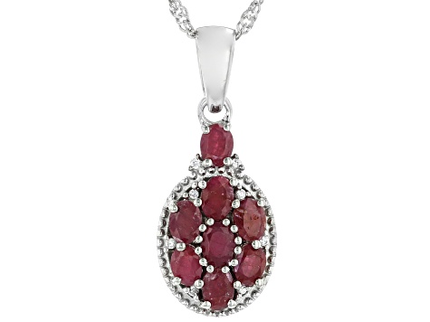 Red Indian Ruby Rhodium Over Sterling Silver Pendant With chain 2.41ctw