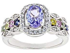 Blue Tanzanite Rhodium Over Sterling Silver Ring 1.11ctw