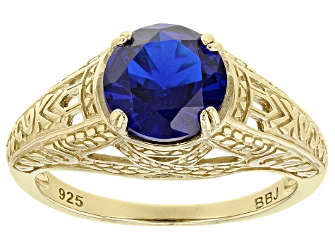 Blue Lab Created  Spinel 18k Yellow Gold Over Sterling Silver Ring 1.68ctw