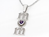 Purple Amethyst Rhodium Over Stelring Silver Mom Pendant With Chain 0.34ctw