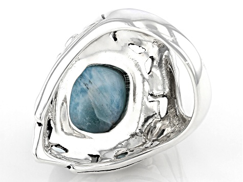 Blue Larimar Rhodium Over Sterling Silver ring