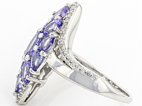 Blue Tanzanite Rhodium Over Sterling Silver Ring 2.21ctw