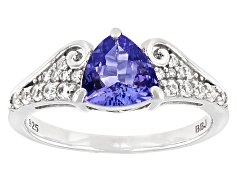 Blue Tanzanite Rhodium Over Sterling Silver Ring 1.17ctw