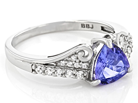 Blue Tanzanite Rhodium Over Sterling Silver Ring 1.17ctw