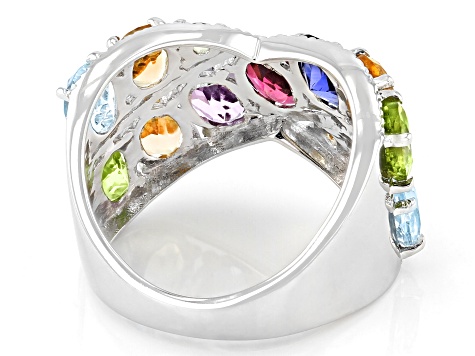 Multi Gemstone Ring Alexandrite and Pearl Rainbow Wedding Band Silver