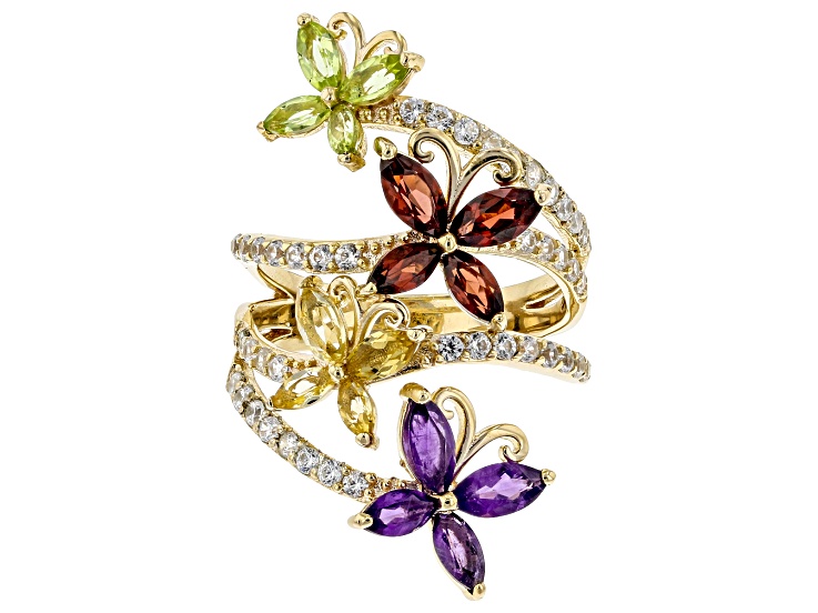 Multi Color Multi Gemstone 18K Yellow Gold Over Silver