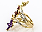 Multi Color Multi Gem 18K Yellow Gold Over Silver Butterfly Ring 2.92ctw