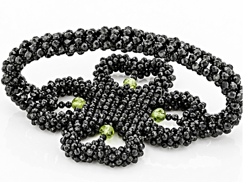 Black Spinel Rhodium Over Sterling Silver Beaded Stretch Bracelet. 3ctw