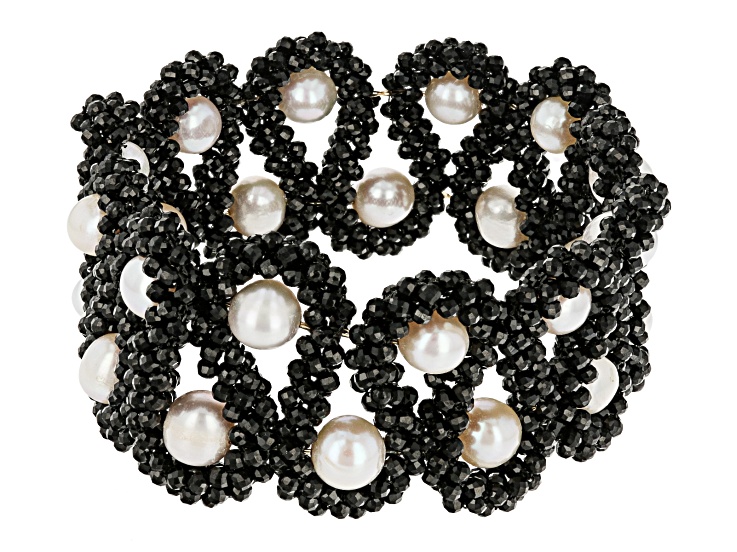 8mm-10mm Cultured Freshwater Pearl With 2.2mm Black Spinel Beaded